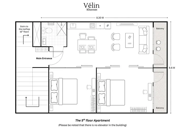 Vélin Khaosan - 5th Floor With 2bedrooms